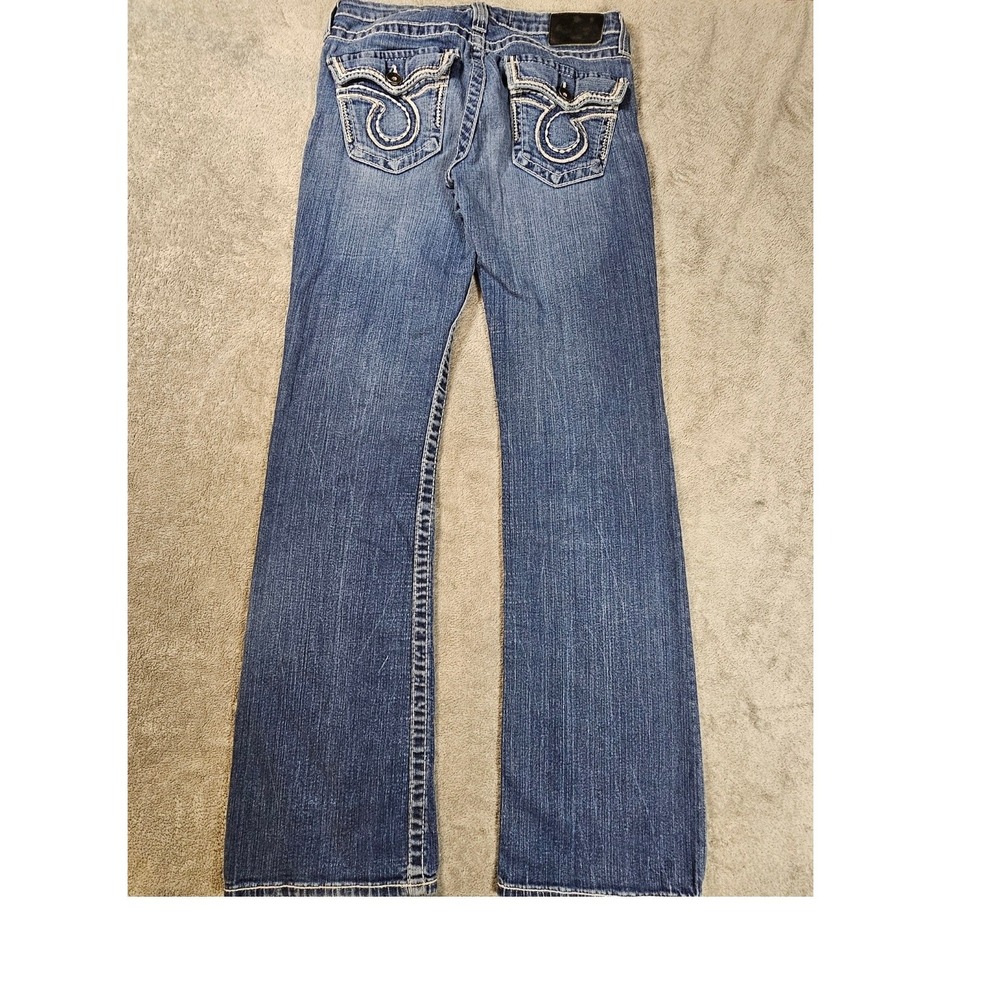 Big Star Remy Bootcut Jeans Women 27R Medium Wash Thick Stitch Flap Y2K Low Rise